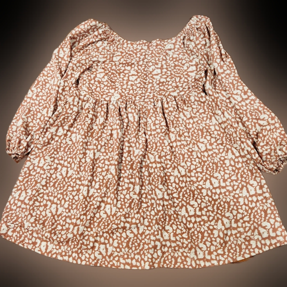 VERY J Printed Square Neck Smocked Chest Boho Mini Dress 1X~Boho